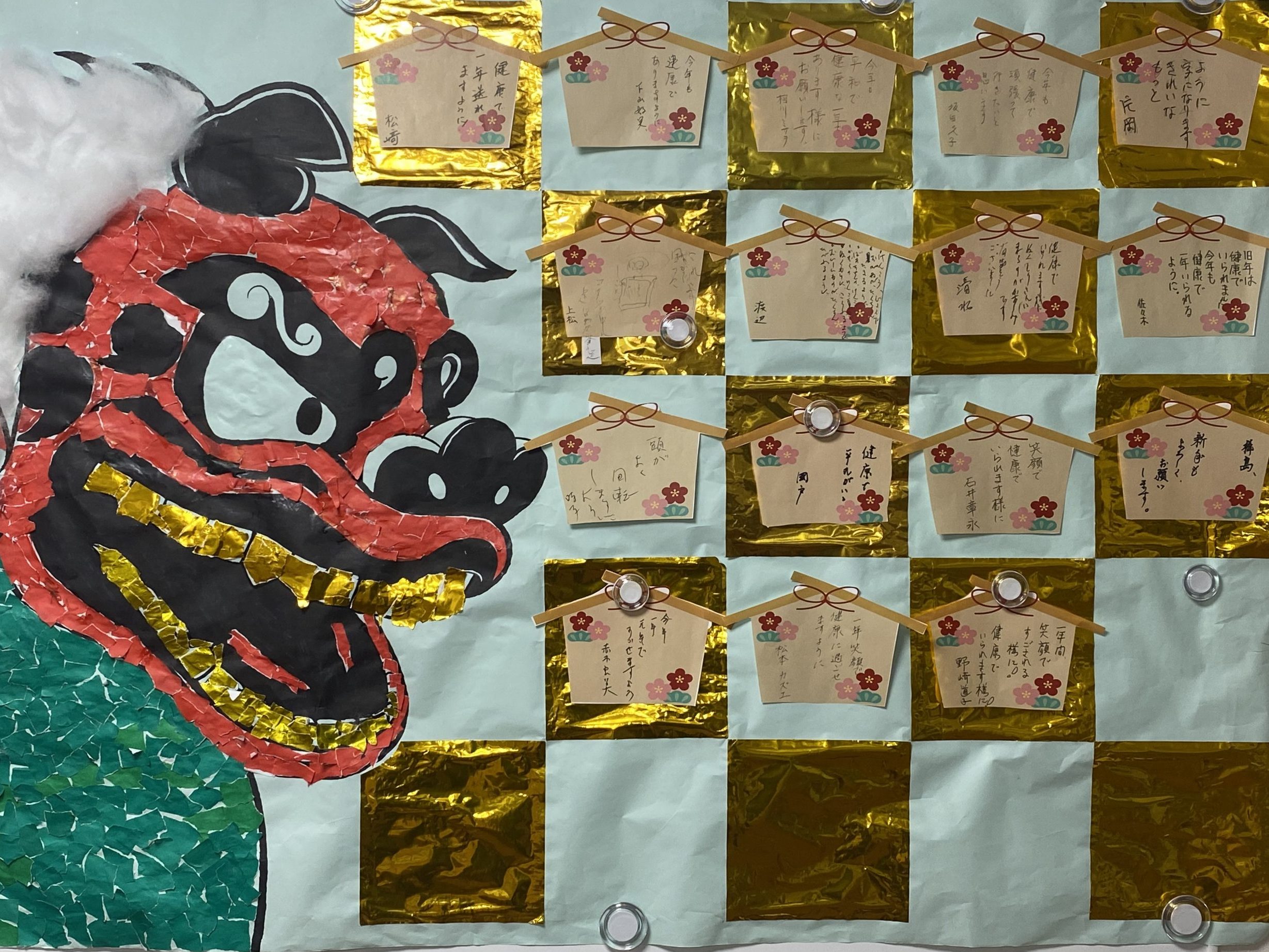 千葉・ならしの地域福祉事業所ぬくもり　壁絵　獅子舞と絵馬