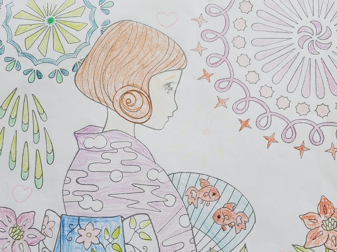 東京・大田　ほんかまたｕ―ｍｅ　千鳥放課後子ども教室　夏休み花火のぬりえコンテスト 赤富士に逆さ富士まで独創的な作品も　